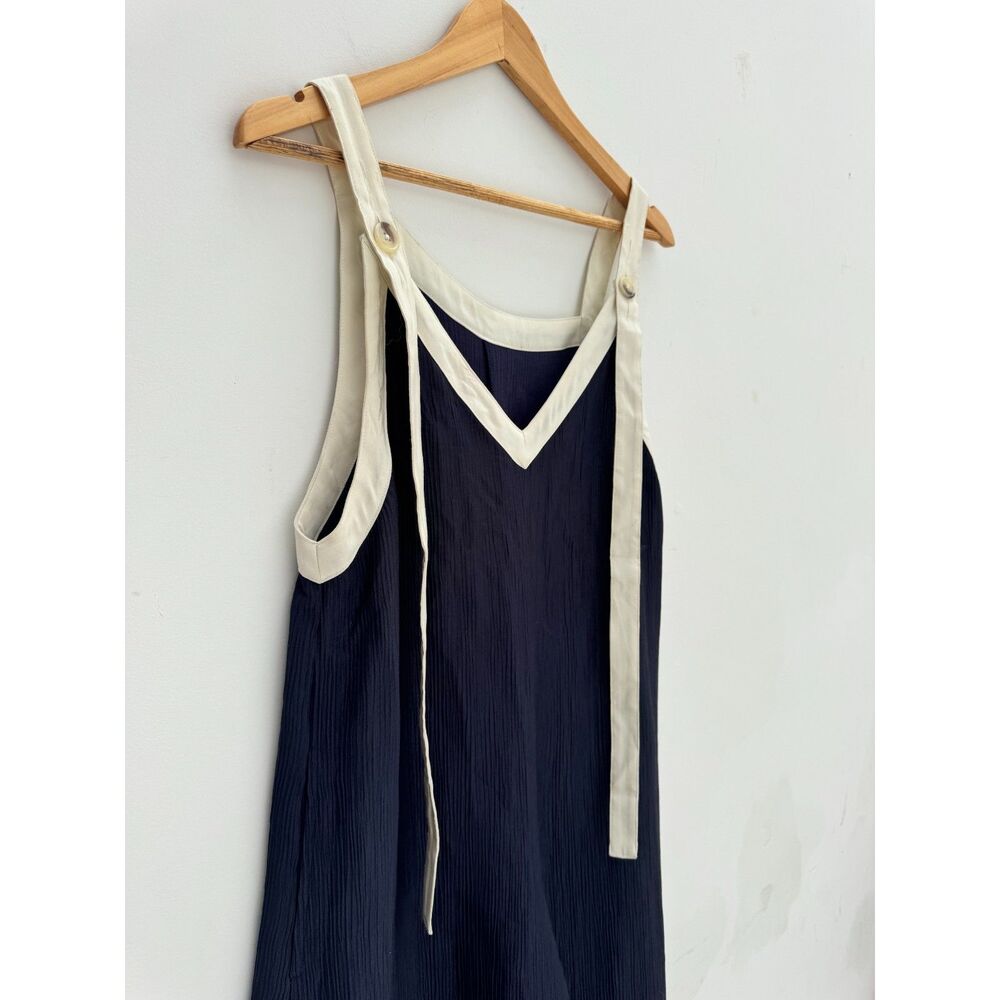 KUOSE Navy Wide Leg Jumpsuit Cream Contrast Trim Size M